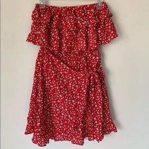 NEW Vici red floral strapless ruffle mini dress S